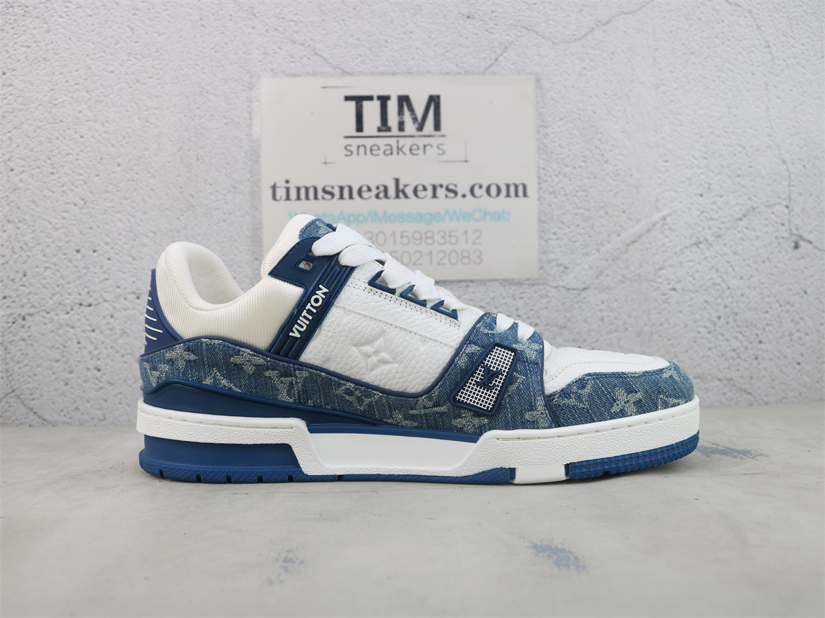 LV Trainer Sneaker White Blue Monogram denim